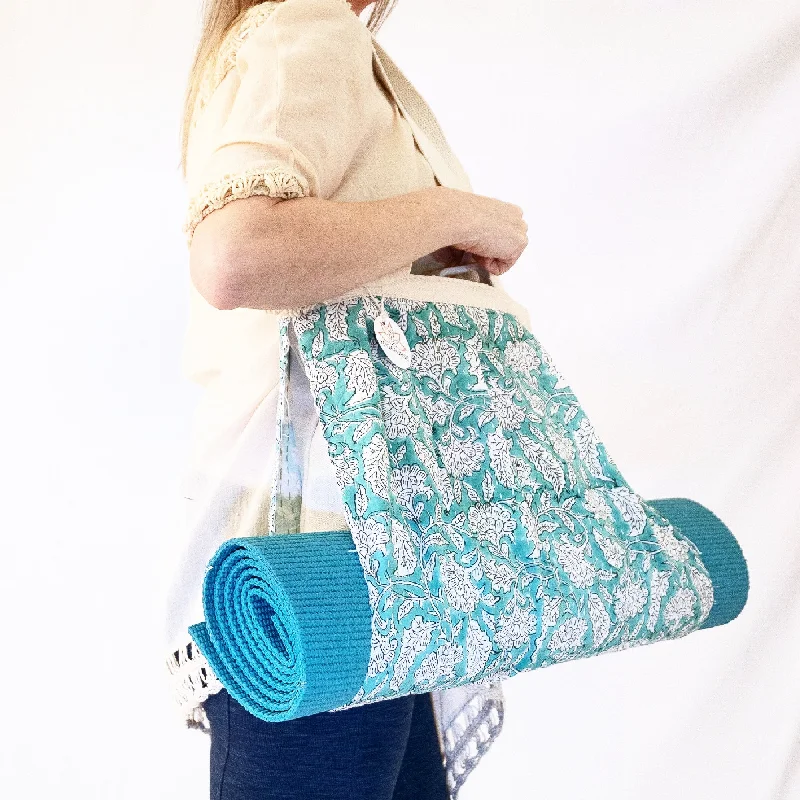 Flexible Fashion For Every Pose At Special Prices Yoga Mat Bag | Kantha Quilt Design | Teal Green Flexible Fashion For Every Pose At Special Prices Yoga Mat Bag | Kantha Quilt Design | Teal Green