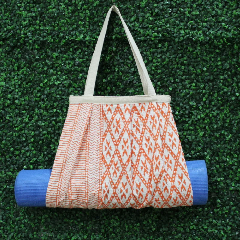 Limited-Time Sale On Premium Yoga Gear Yoga Mat Bag | Kantha Quilt Design | Orange Geometric Limited-Time Sale On Premium Yoga Gear Yoga Mat Bag | Kantha Quilt Design | Orange Geometric