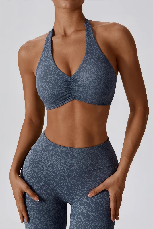 Stretch, Move, And Save On Yoga Clothing Patterned Ruched Deep-V Halter Sports Bra