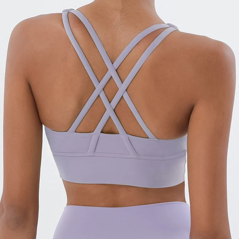 Limited-Stock Sale On Yoga Tops And Leggings Soft Nude Sports Bra Back Cross Yoga Bra Push Up Shockproof Fitness Gym Fitness Bras Crop Tops Women Plain Yoga Workout Bras